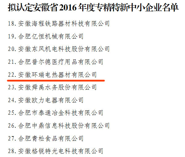 安徽省部分專精特新中小企業(yè)名單